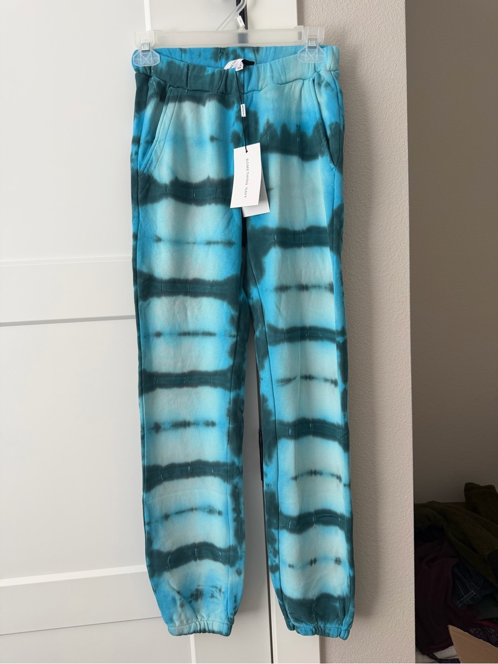 Something navy women’s Blue Tie-Dye Jogger sweatpants XS 100% cotton NWT